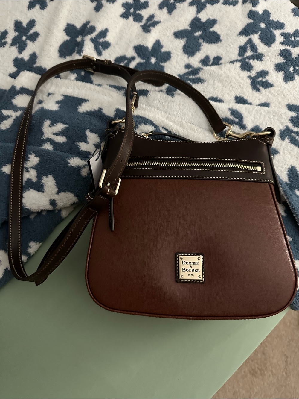 Dooney & Bourke Chestnut Brown Leather Crossbody with Dark Trim